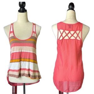 Wet Seal Striped Hi/Low Lightweight Tank Top w/Sheer Back and Cut Outs (Size: S)